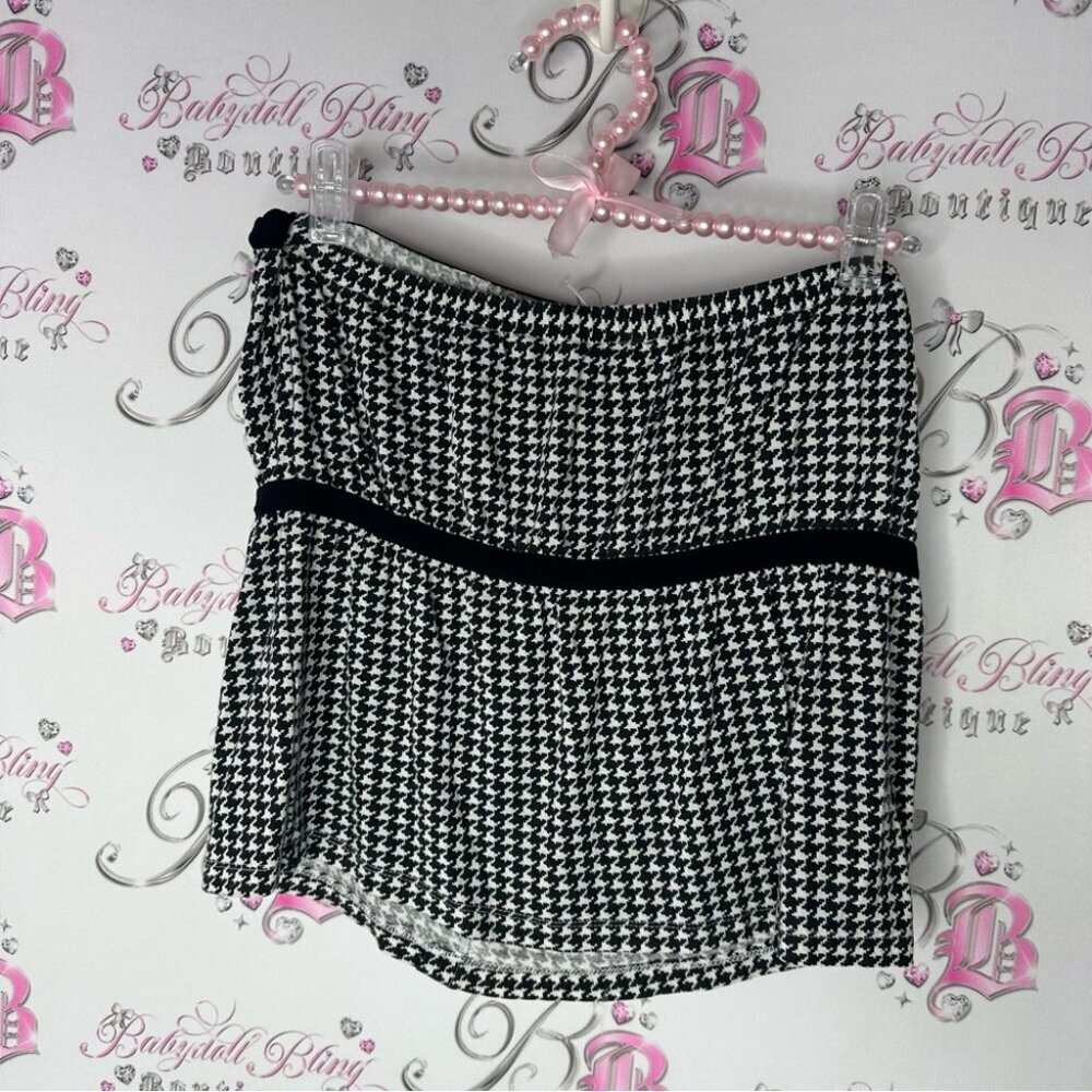 Seduction tube top houndstooth black white pin up girl button tank top y2k - Picture 4 of 5